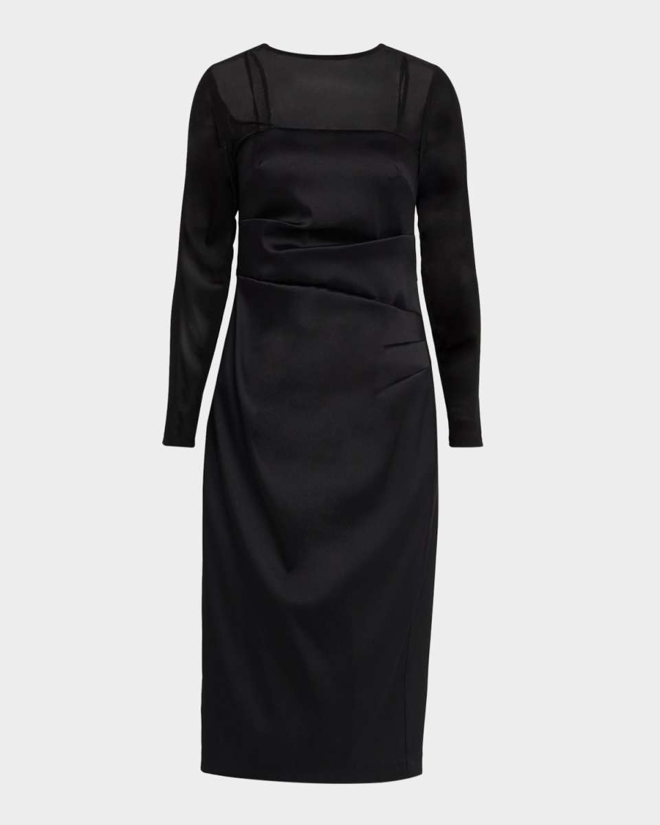 Draped Stretch Mikado Sheath Midi Dress